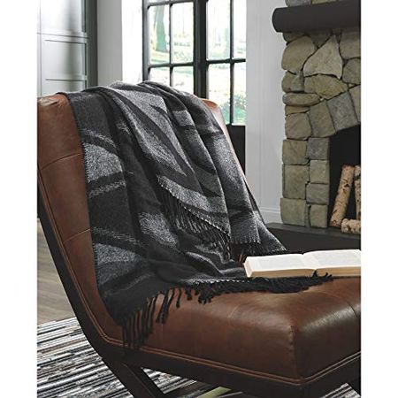 Signature Design by Ashley Cecile Tribal Throw Blanket, 50 x 60 Inches, Black and Gray