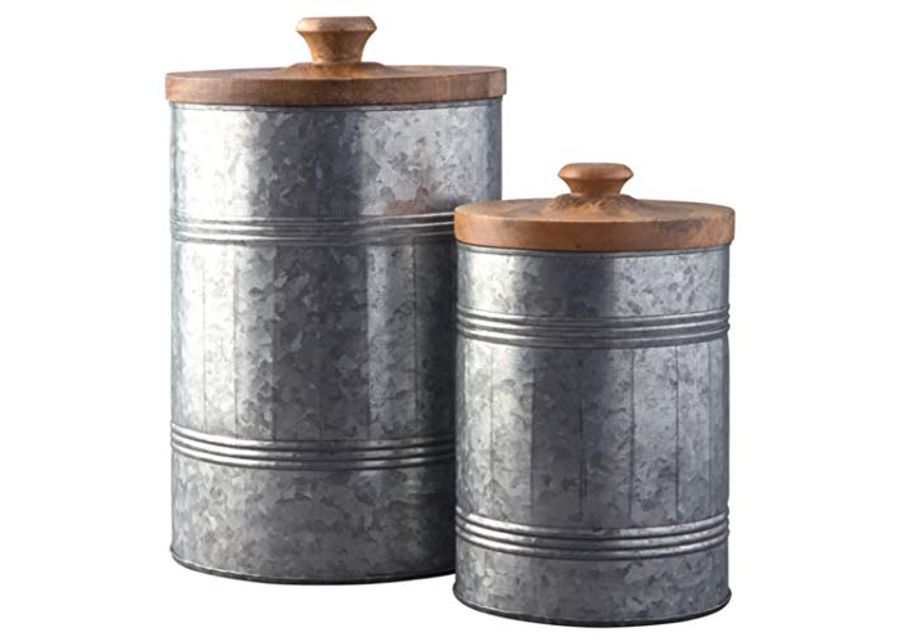 Signature Design by Ashley Divakar Industrial Farmhouse Galvanized Metal 2 Piece Jar Set, Gray