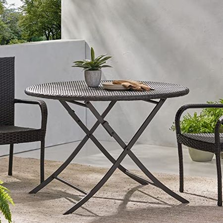 Christopher Knight Home Riad Outdoor Wicker Circular Dining Table, Multibrown