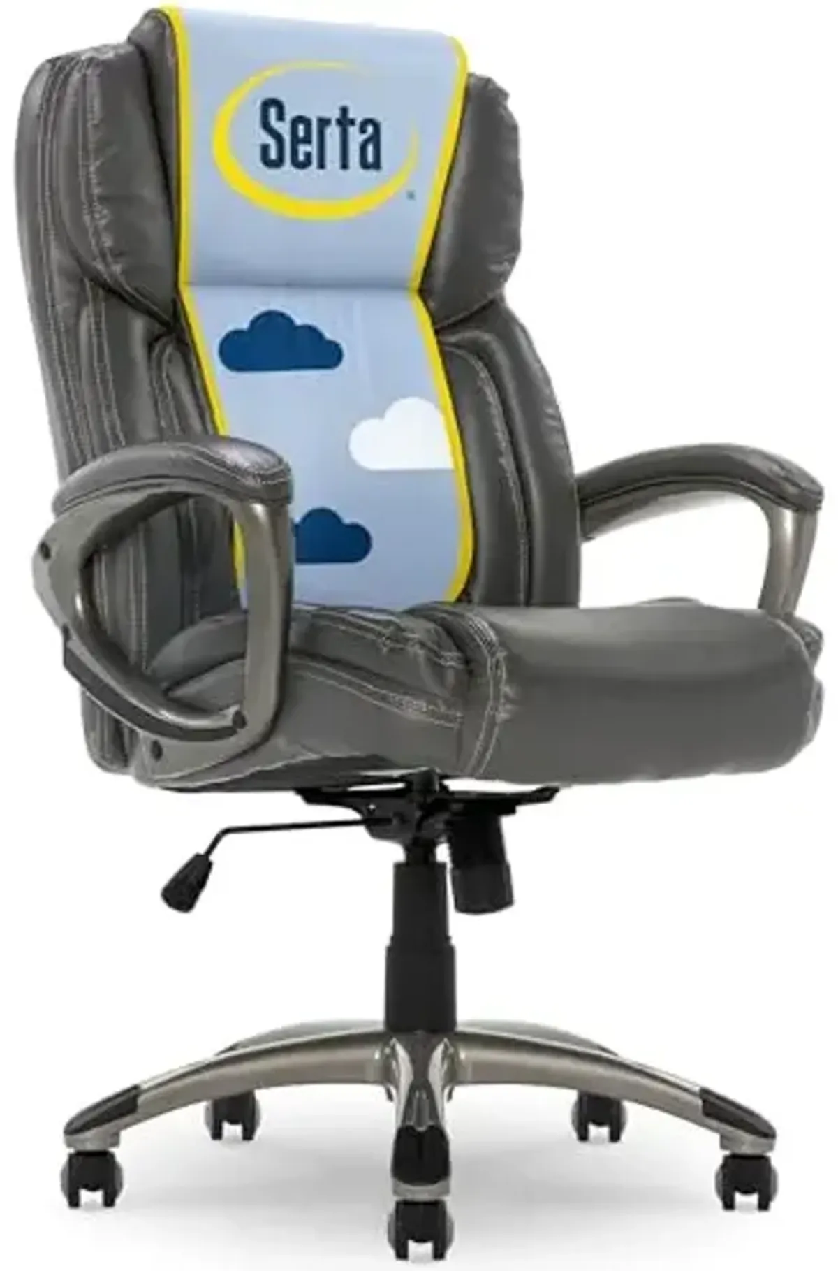 Serta Garret Executive Office Chair, Ergonomic Mid-Back with Lumbar Support, Semi-Plush Cushion and Body Pillows, Padded Armrests, Swivel Base, Bonded Leather, Gray