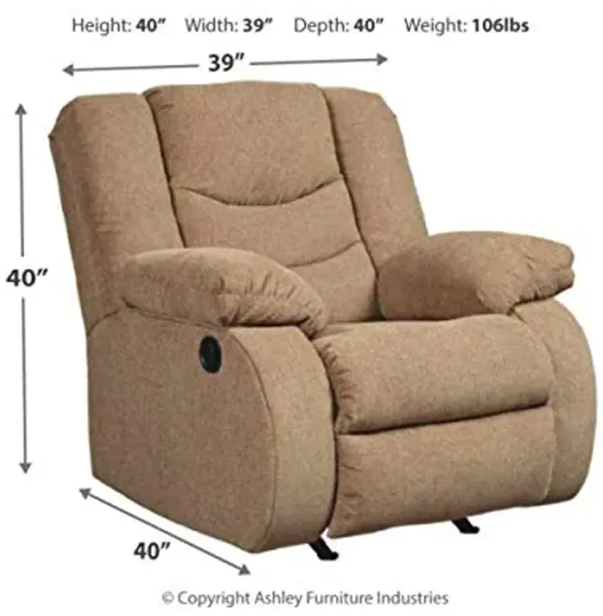 Signature Design by Ashley Tulen Modern Manual Pull Tab Rocker Recliner, Light Brown