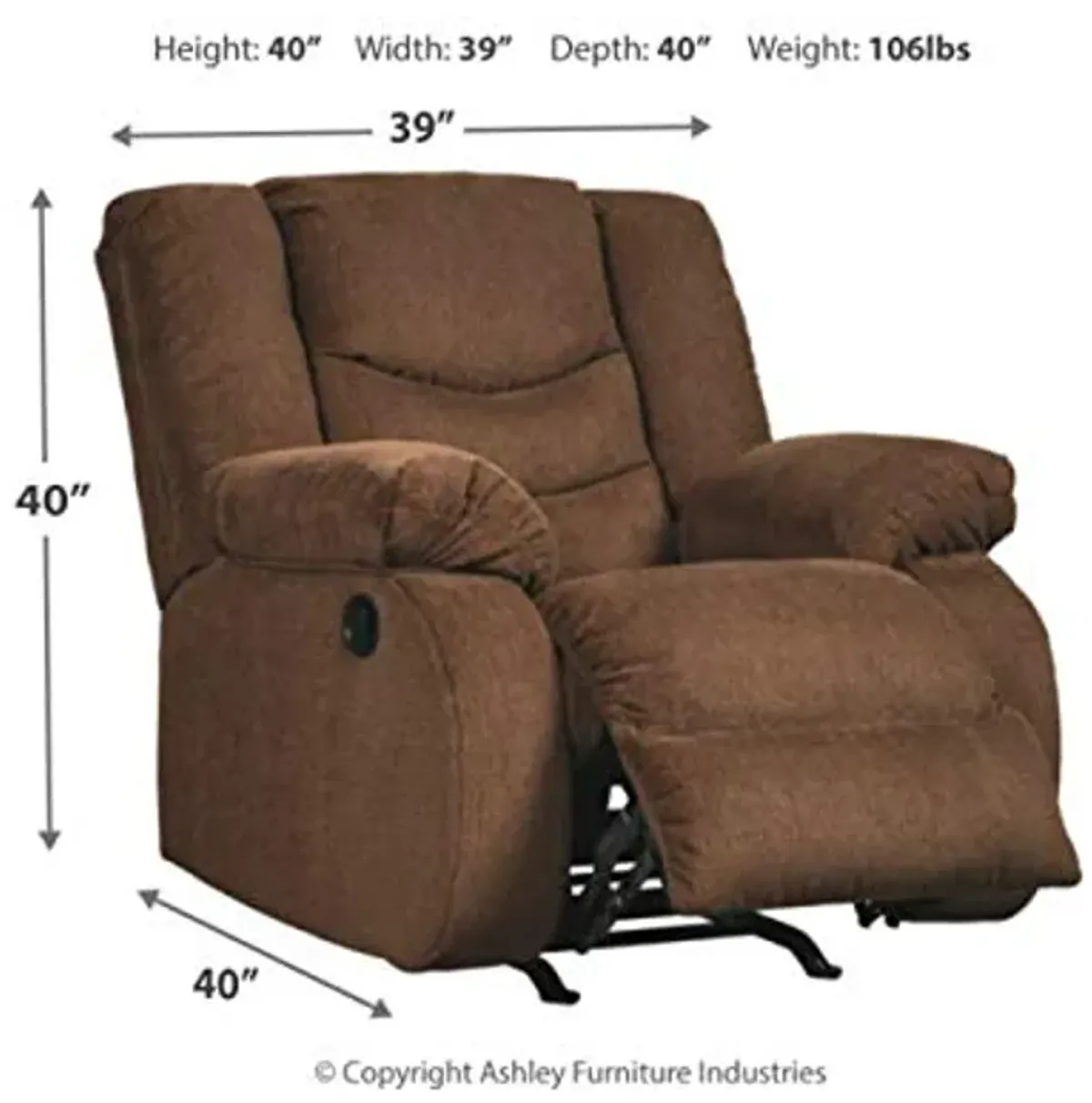 Signature Design by Ashley Tulen Modern Manual Pull Tab Rocker Recliner, Dark Brown