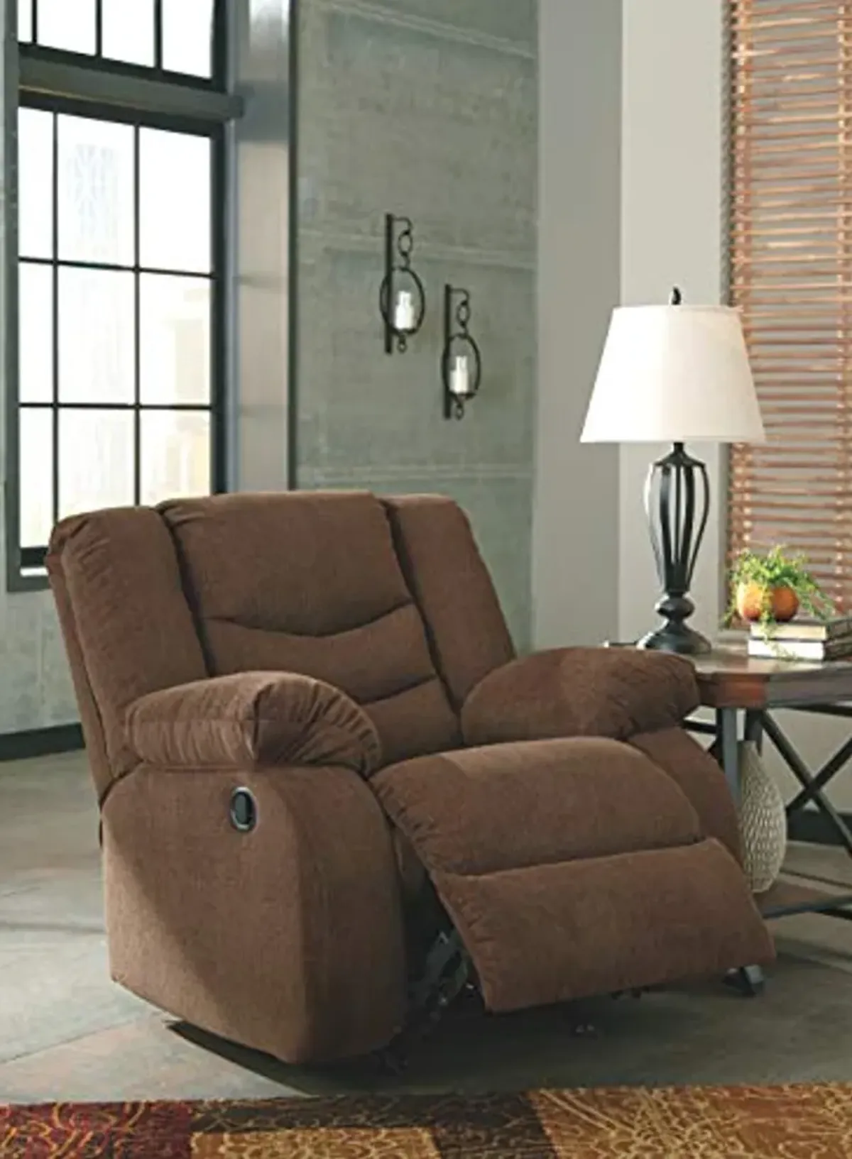 Signature Design by Ashley Tulen Modern Manual Pull Tab Rocker Recliner, Dark Brown