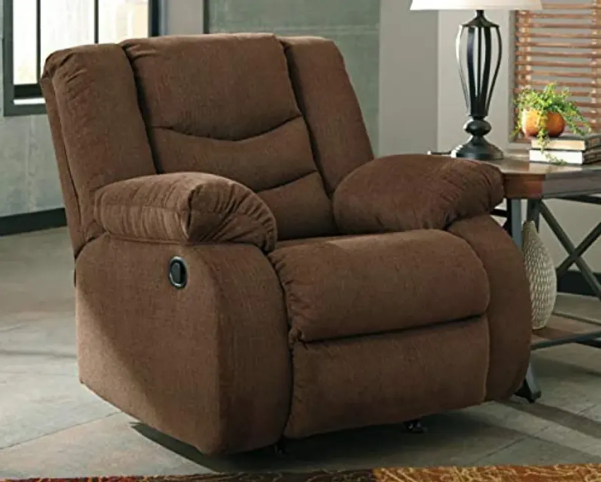 Signature Design by Ashley Tulen Modern Manual Pull Tab Rocker Recliner, Dark Brown