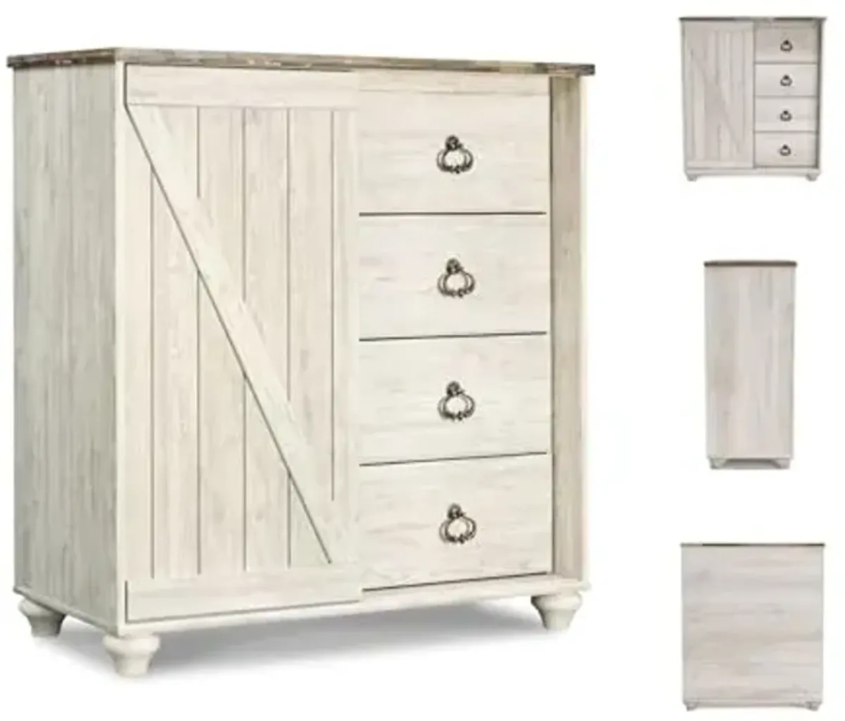 Signature Design by Ashley Willowton Shabby Chic Dressing Chest with Faux Plank Top, Whitewash