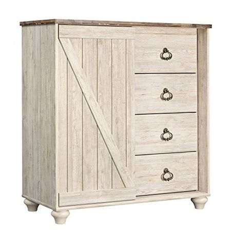 Signature Design by Ashley Willowton Shabby Chic Dressing Chest with Faux Plank Top, Whitewash