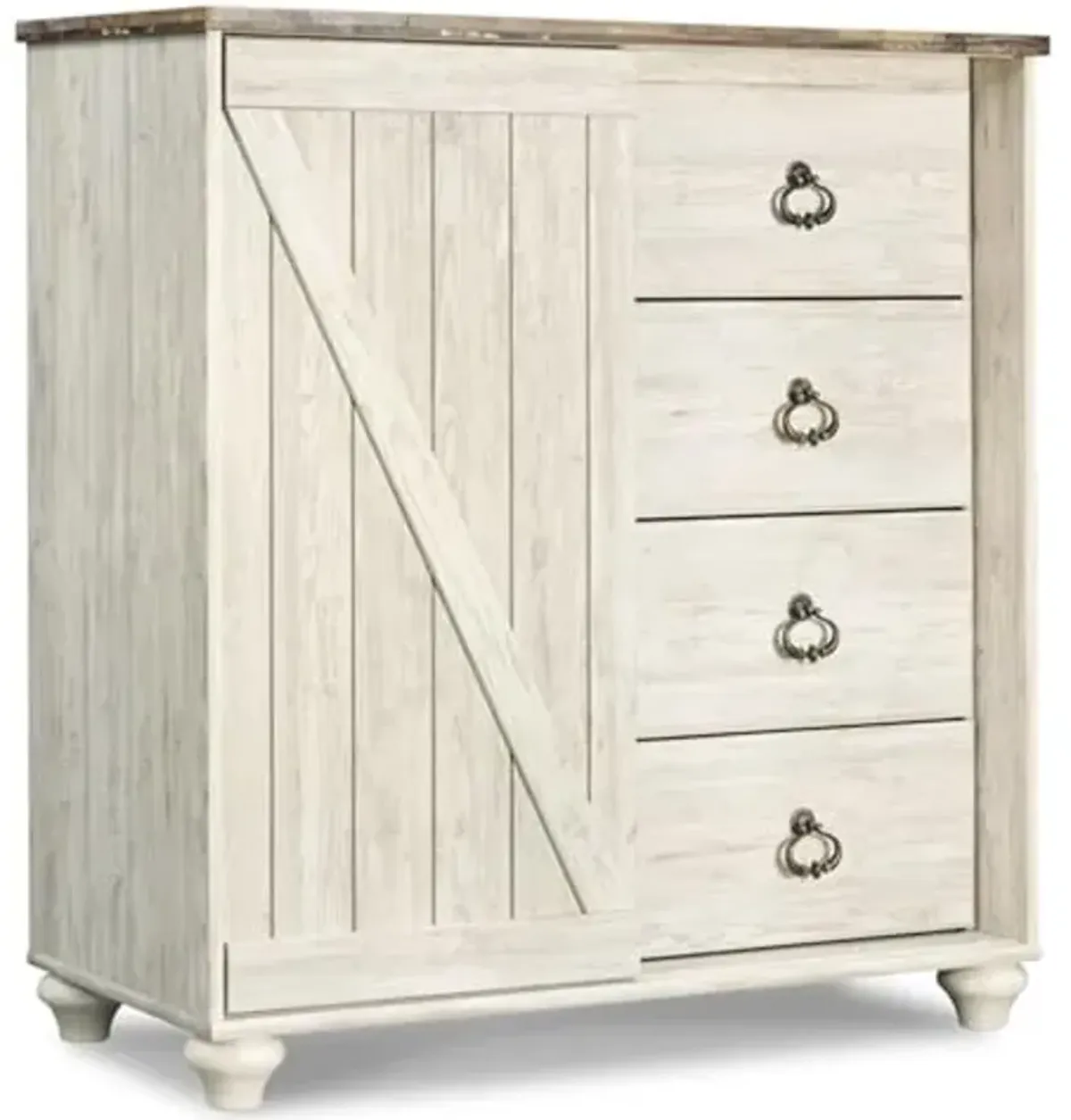 Signature Design by Ashley Willowton Shabby Chic Dressing Chest with Faux Plank Top, Whitewash