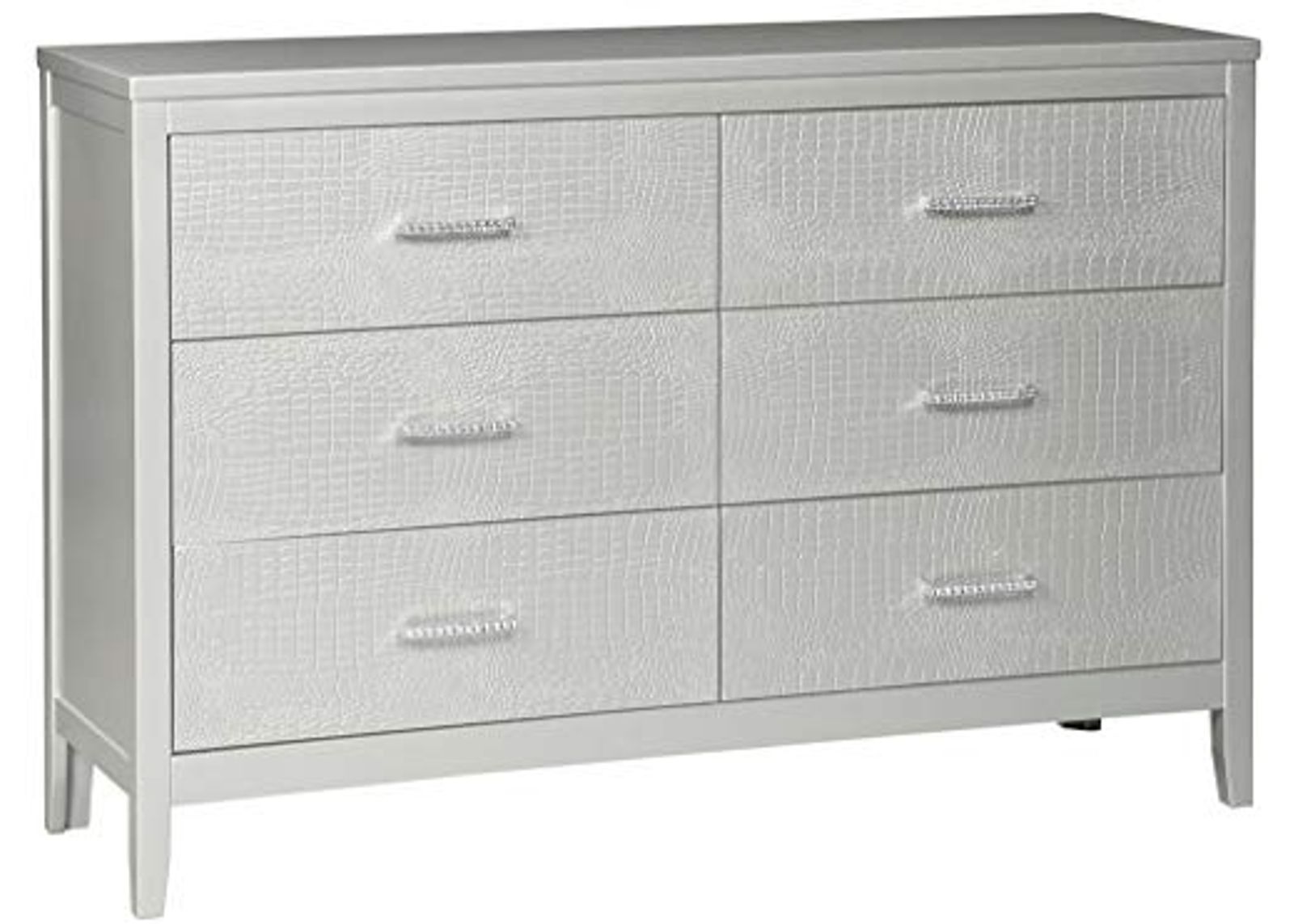 Signature Design by Ashley Olivet Glam 6 Drawer Dresser with Faux Shagreen Drawer Fronts, Silver