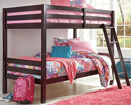Signature Design by Ashley Halanton Traditional Twin Over Twin Solid Wood Bunk Bed with Ladder, Convertible to 2 Individual Beds, Espresso
