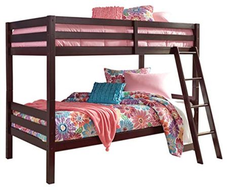 Signature Design by Ashley Halanton Traditional Twin Over Twin Solid Wood Bunk Bed with Ladder, Convertible to 2 Individual Beds, Espresso