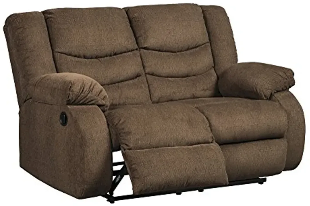 Signature Design by Ashley Tulen Modern Manual Pull Tab Reclining Loveseat, Dark Brown