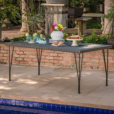 Christopher Knight Home Bedford Outdoor Wicker Rectangular Dining Table with Hairpin Legs, Grey