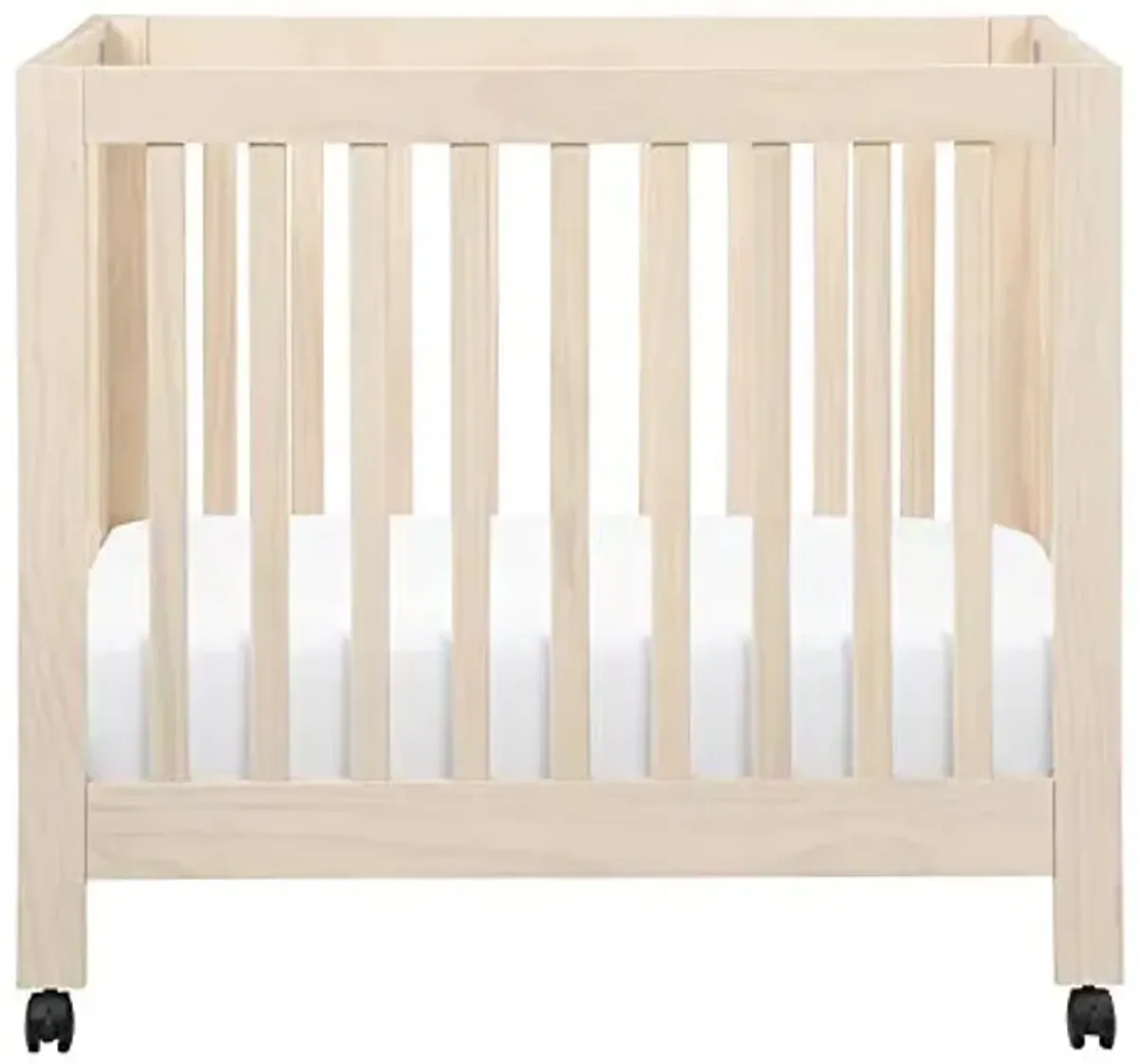 Babyletto Origami Mini Portable Crib Folding with Wheels in Washed Natural, 2 Adjustable Mattress Positions, Greenguard Gold Certified