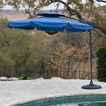 Christopher Knight Home Baja Outdoor Water Resistant Canopy Sunshade with Base, Navy Blue / Black Grey