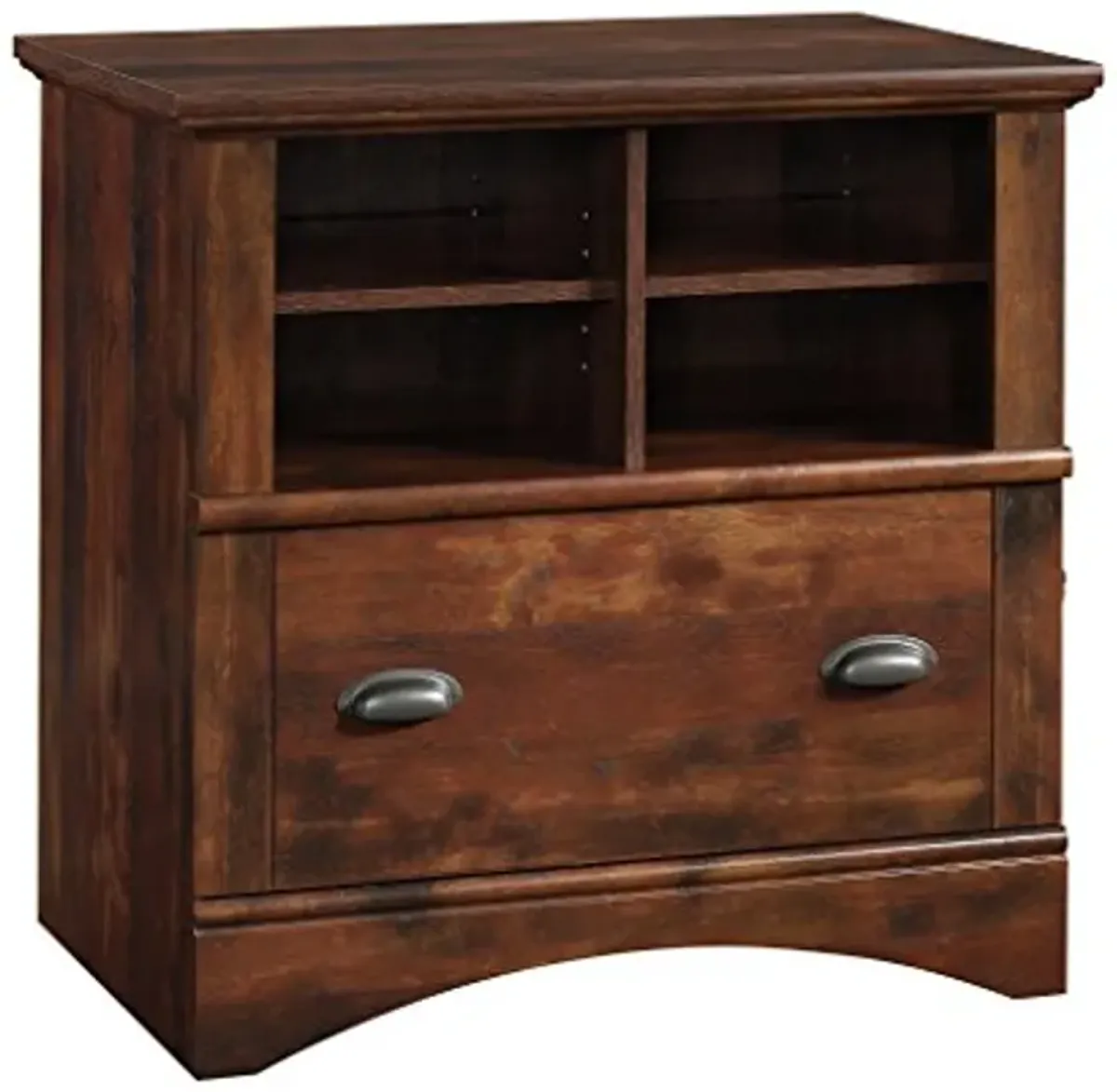 Sauder Harbor View 2 Drawer File Cabinet, Lateral Filing Cabinet with Shelving, in Curado Cherry