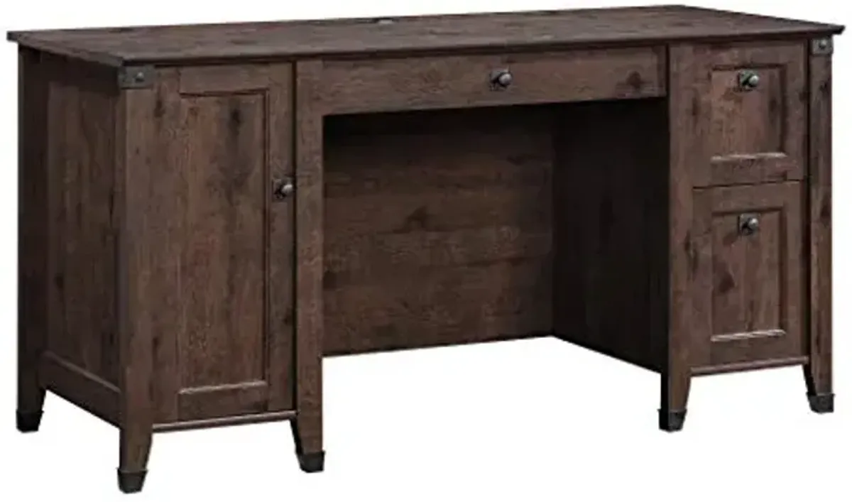 Sauder Carson Forge Rustic Vintage Computer Desk with Drawers Storage, in Coffee Oak finish