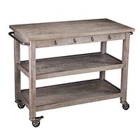 SEI Furniture 3-Tier Kitchen Hooks and Towel Bar Cart, Whitewashed Burnt Oak and Antique Bronze