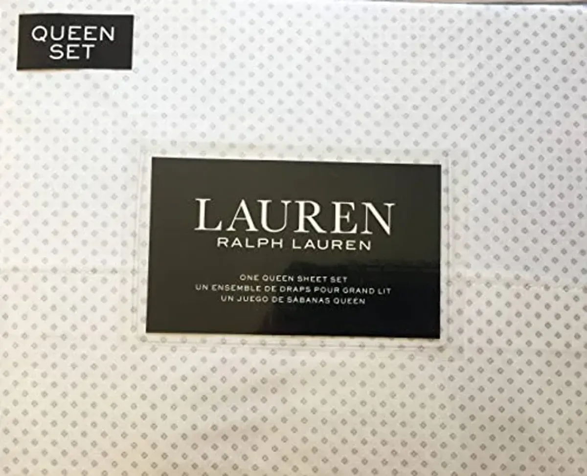 Lauren Ralph Lauren Queen Sheet Set Black Square Geometric Dots on White