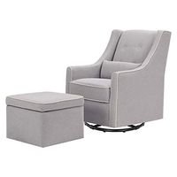 DaVinci Owen Upholstered Swivel Glider with Side Pocket and Storage Ottoman in Grey with Cream Piping, Greenguard Gold & CertiPUR-US Certified