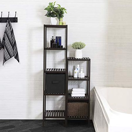 SONGMICS 4-Tier Bamboo Shelf, Narrow Bathroom Shelf, Standing Towel Rack, Corner Rack, for Kitchen, Living Room, Bedroom, Entryway, Bathroom, Brown UBCB54C