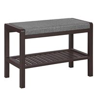 SONGMICS Shoe Rack Bench with Cushion Upholstered Padded Seat, Storage Shelf, Shoe Organizer, Holds Up to 350 lb, Ideal for Entryway Bedroom Living Room Hallway Garage Mud Room Gray and Brown ULBS65C