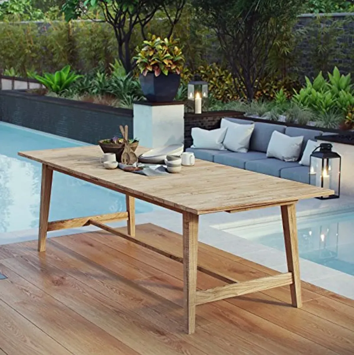 Modway Dorset Teak Wood Outdoor Patio 98.5" Dining Table in Natural