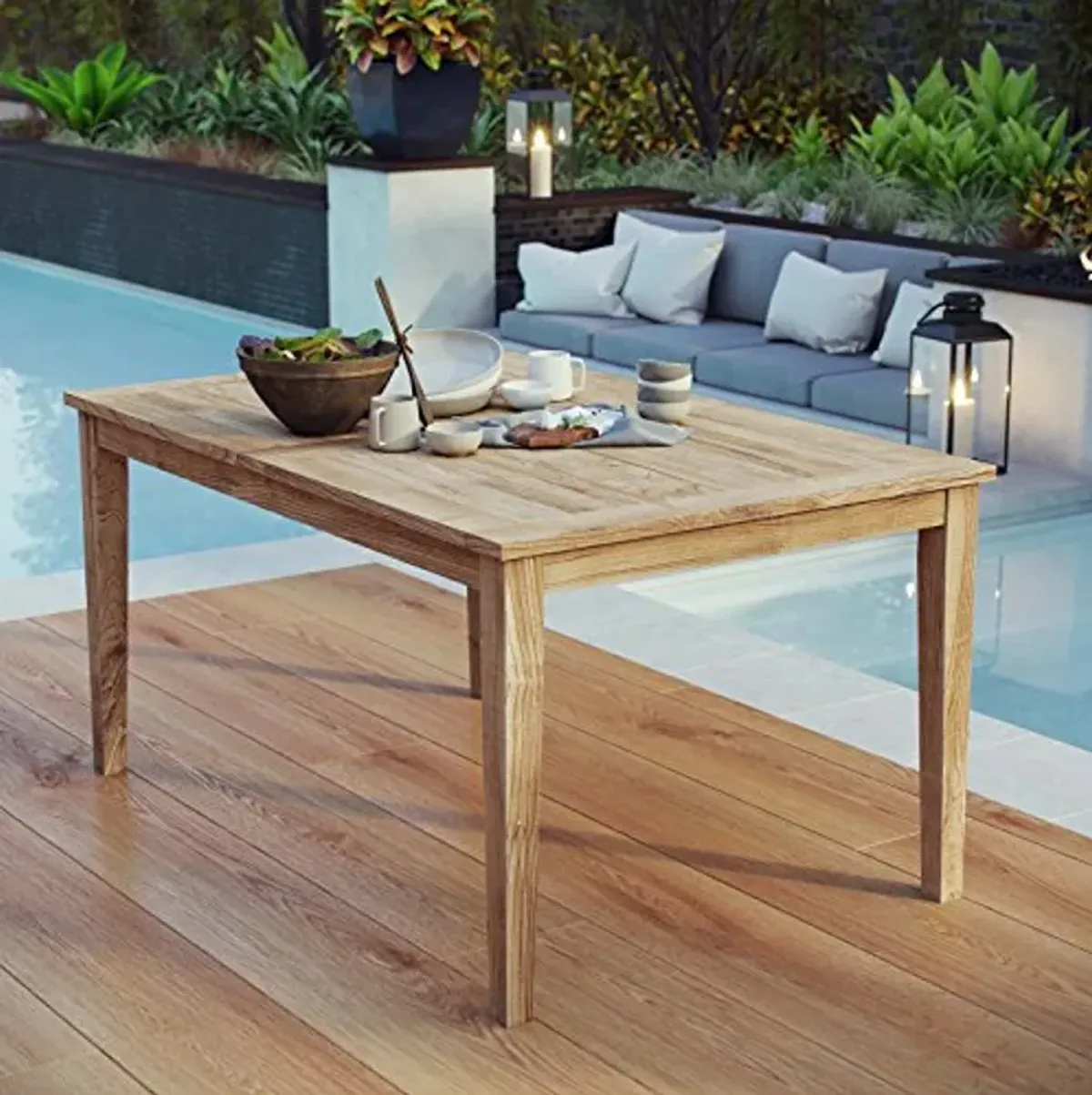 Modway EEI-2716-NAT Marina Premium Grade A Teak Wood Outdoor Patio, 60" Dining Table, Natural