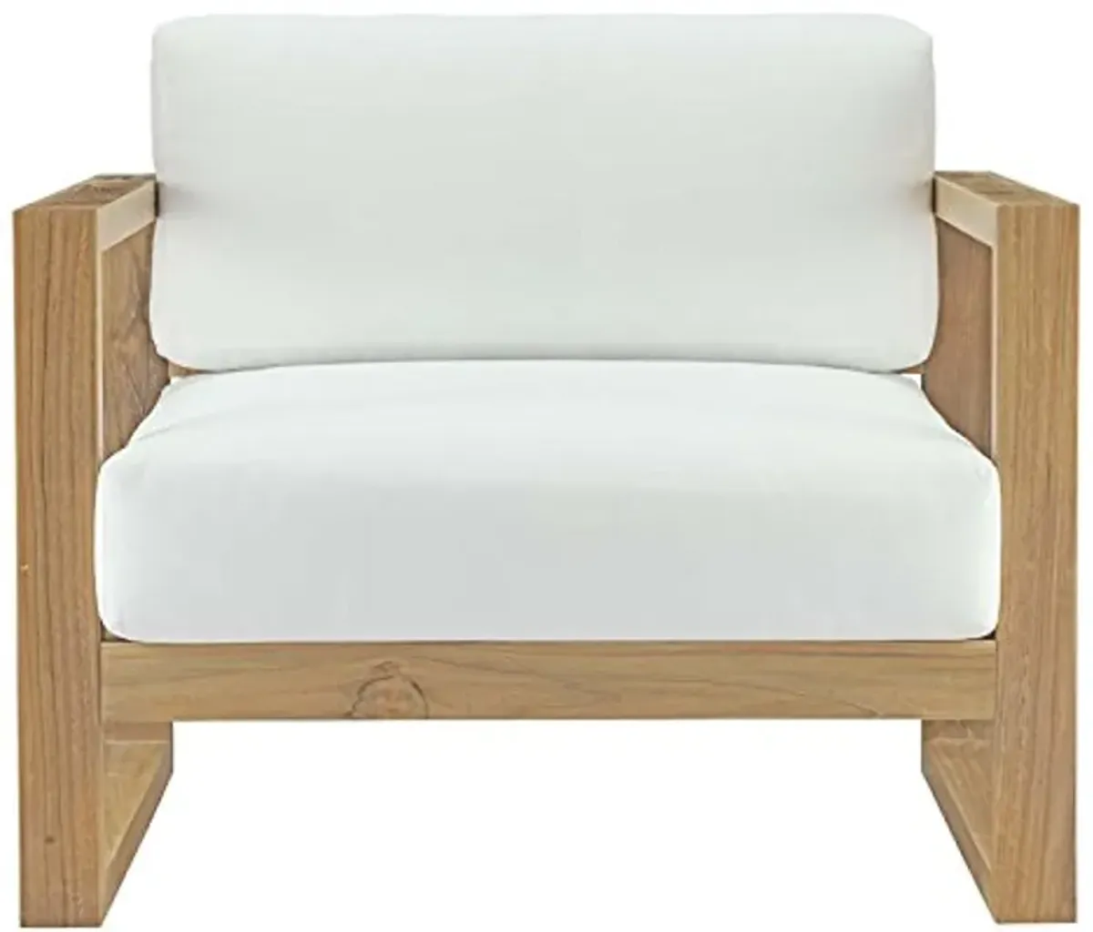 Modway Upland Teak Wood Outdoor Patio armchair with Cushions in Natural White