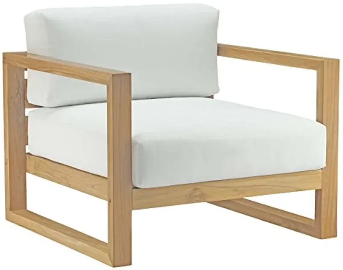 Modway Upland Teak Wood Outdoor Patio armchair with Cushions in Natural White