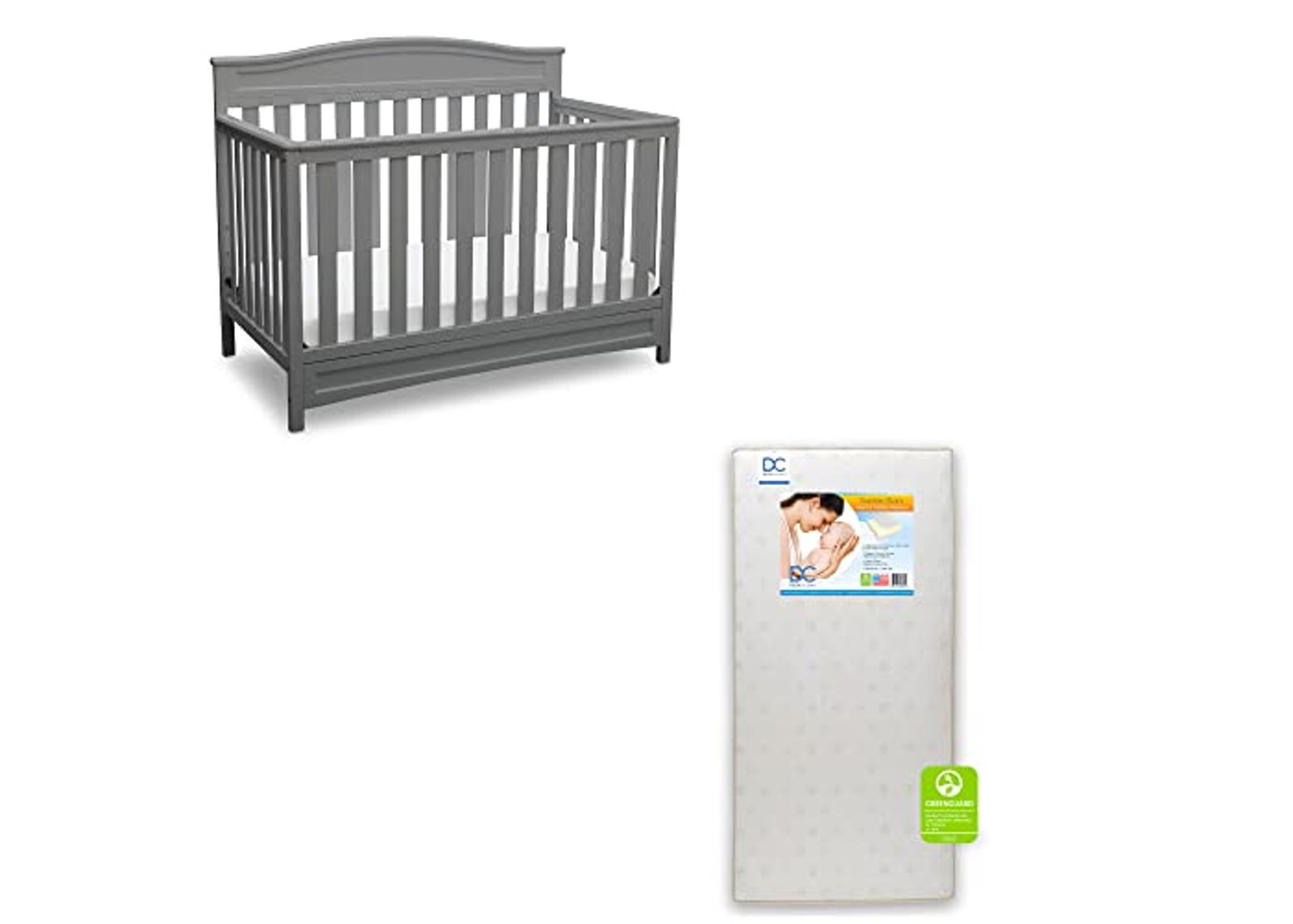 Delta Children Emery 4-in-1 Crib, Grey with Twinkle Stars Crib & Toddler Mattress