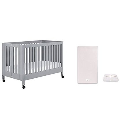 Maki Full-Size Folding Crib with Pure Core Non-Toxic Crib Mattress with Dry Waterproof Cover