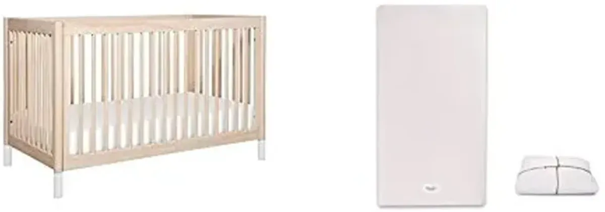 Gelato 4-in-1 Convertible Crib, White Color Feet with Pure Core Non-Toxic Crib Mattress with Dry Waterproof Cover