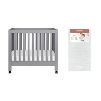 Babyletto Origami Mini Crib in Grey & Pure Core Non-Toxic Mini Crib Mattress with Hybrid Waterproof Cover Bundle