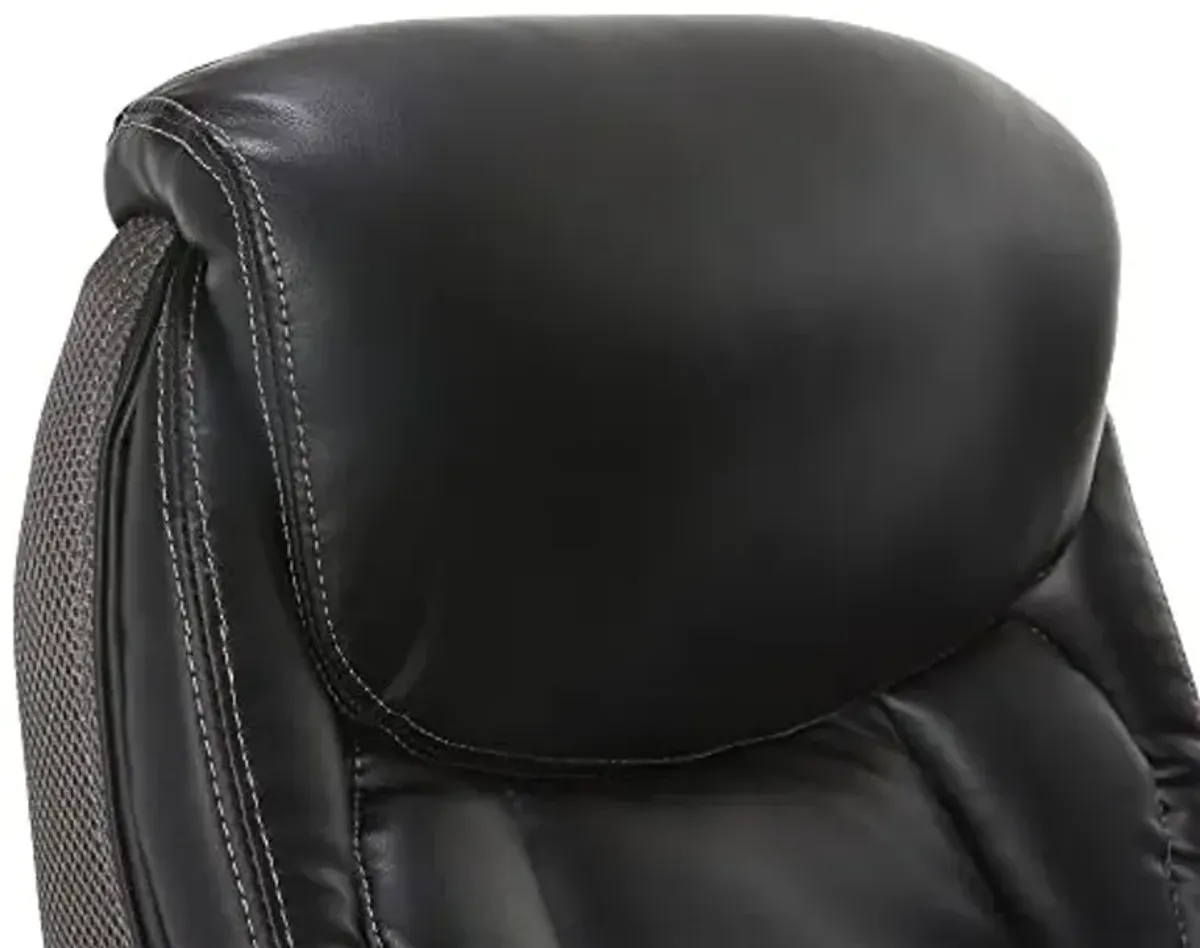 Serta Lautner Executive Home Office Desk Chair, Ergonomic High-Back with Adjustable Lumbar & Body Pillows, SmartLayers and ComfortCoils Technology, Mesh and Bonded Leather, Black/ Gray