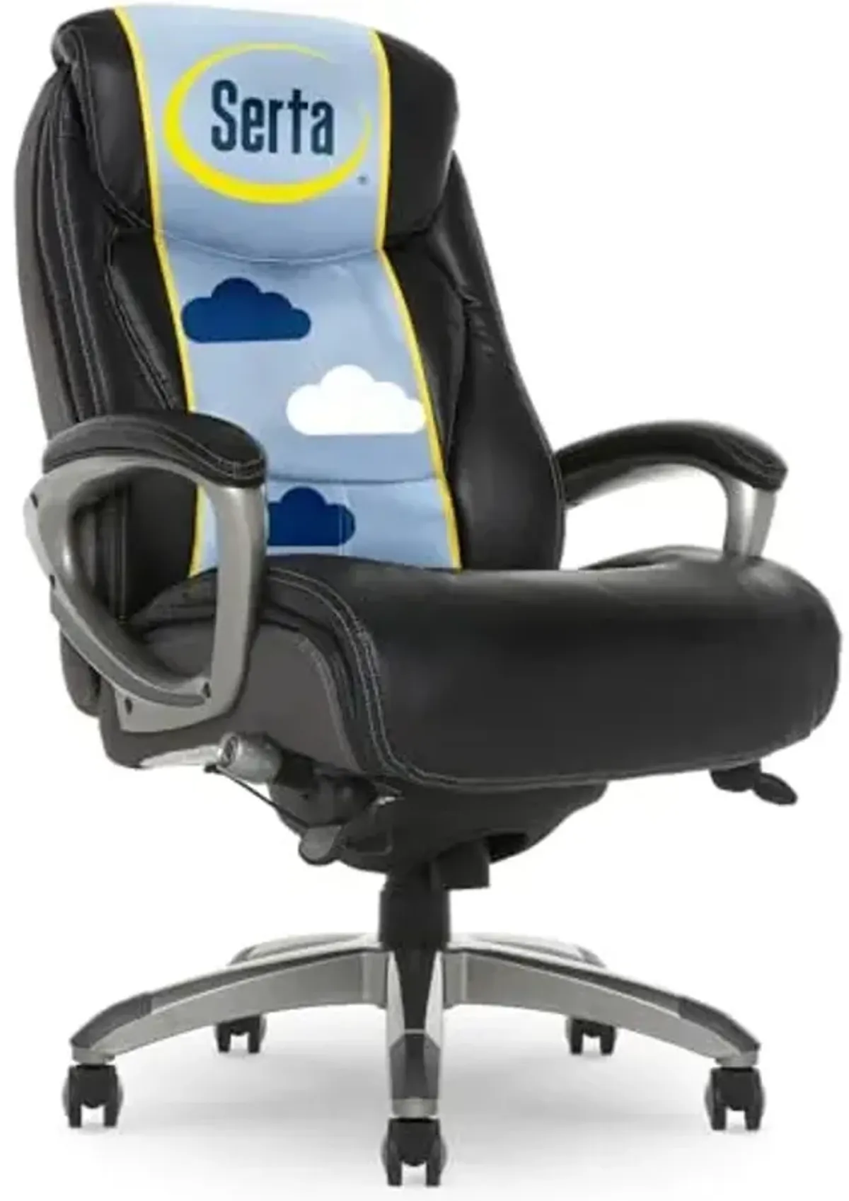 Serta Lautner Executive Home Office Desk Chair, Ergonomic High-Back with Adjustable Lumbar and Body Pillows, SmartLayers and ComfortCoils Technology, Mesh and Bonded Leather, Black and Gray