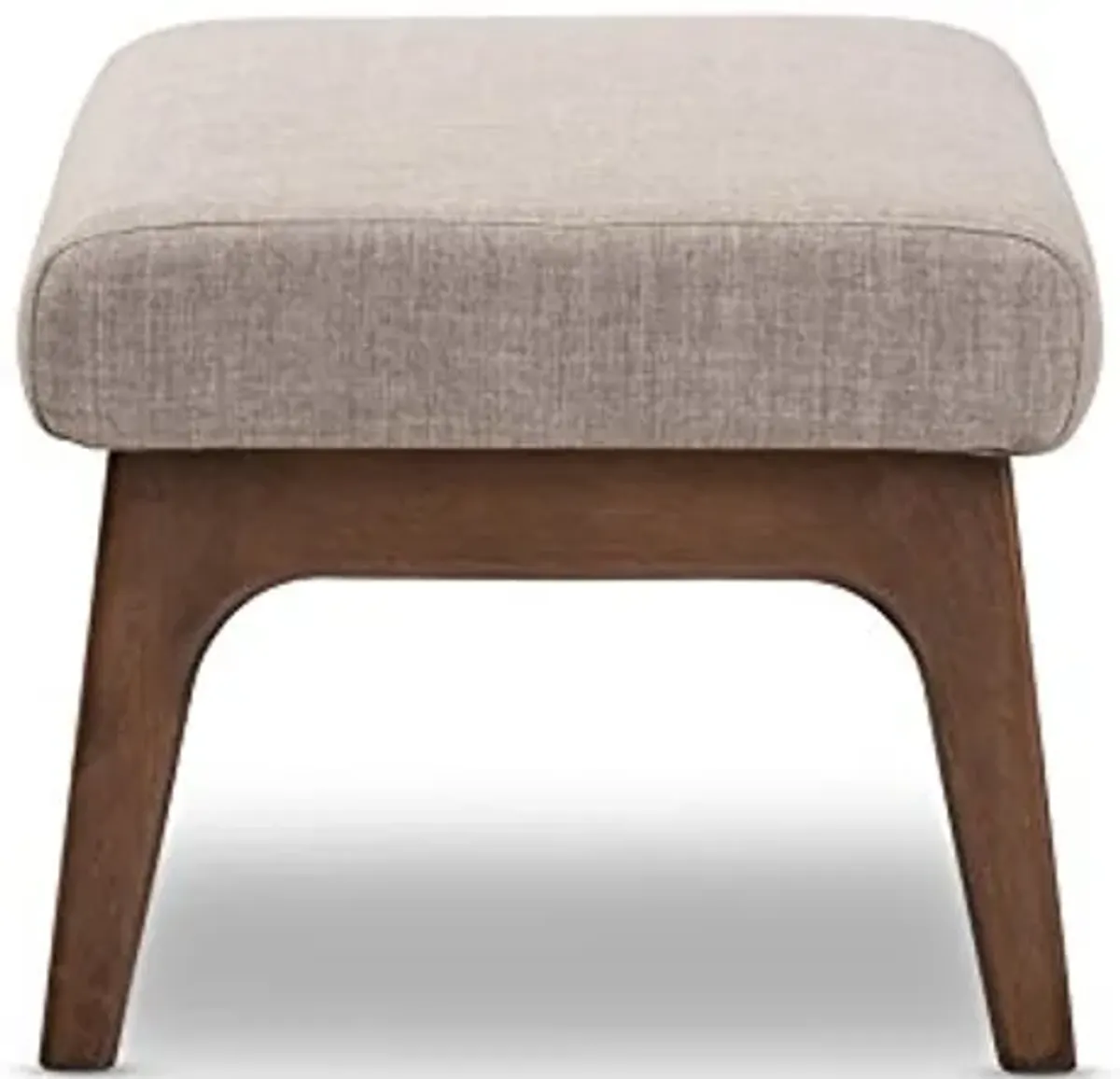 Baxton Studio Birk Mid-Century Modern Walnut Wood Light Grey Fabric Ottoman