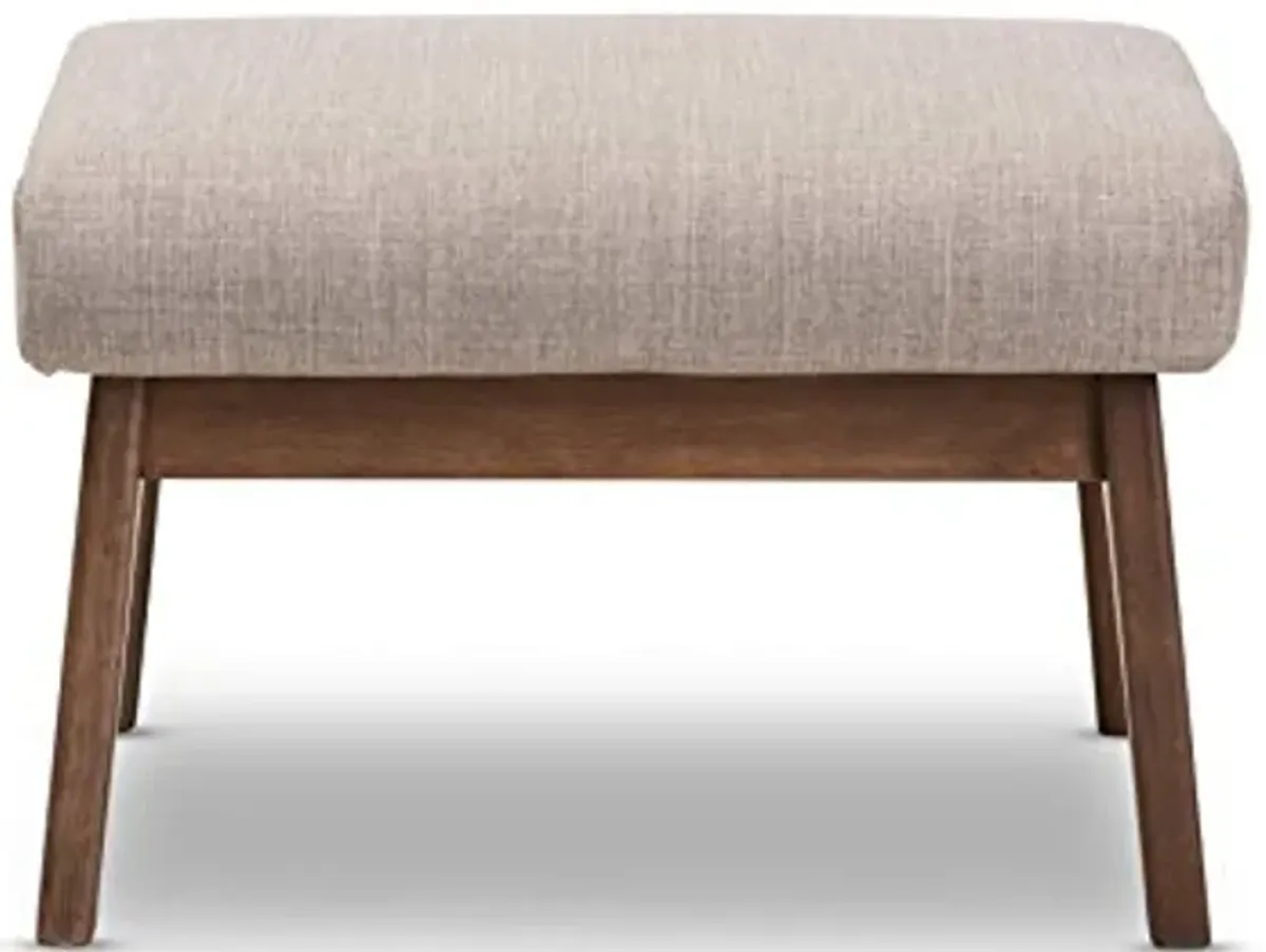 Baxton Studio Birk Mid-Century Modern Walnut Wood Light Grey Fabric Ottoman