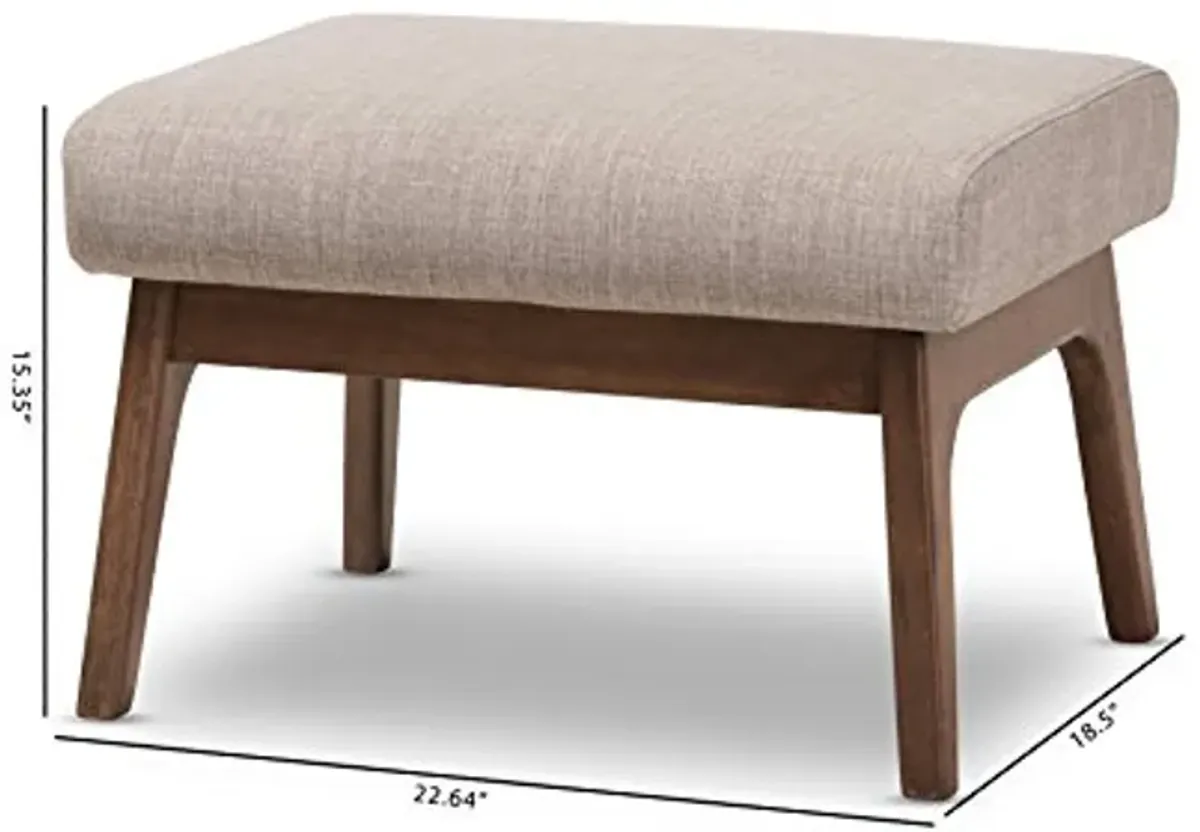 Baxton Studio Birk Mid-Century Modern Walnut Wood Light Grey Fabric Ottoman