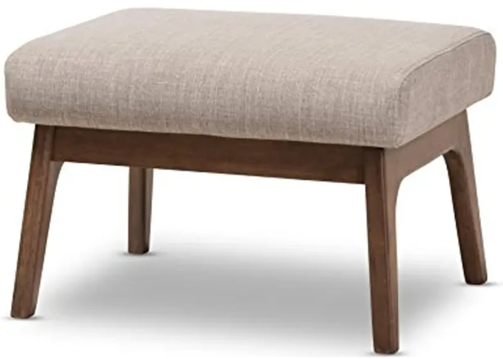 Baxton Studio Birk Mid-Century Modern Walnut Wood Light Grey Fabric Ottoman