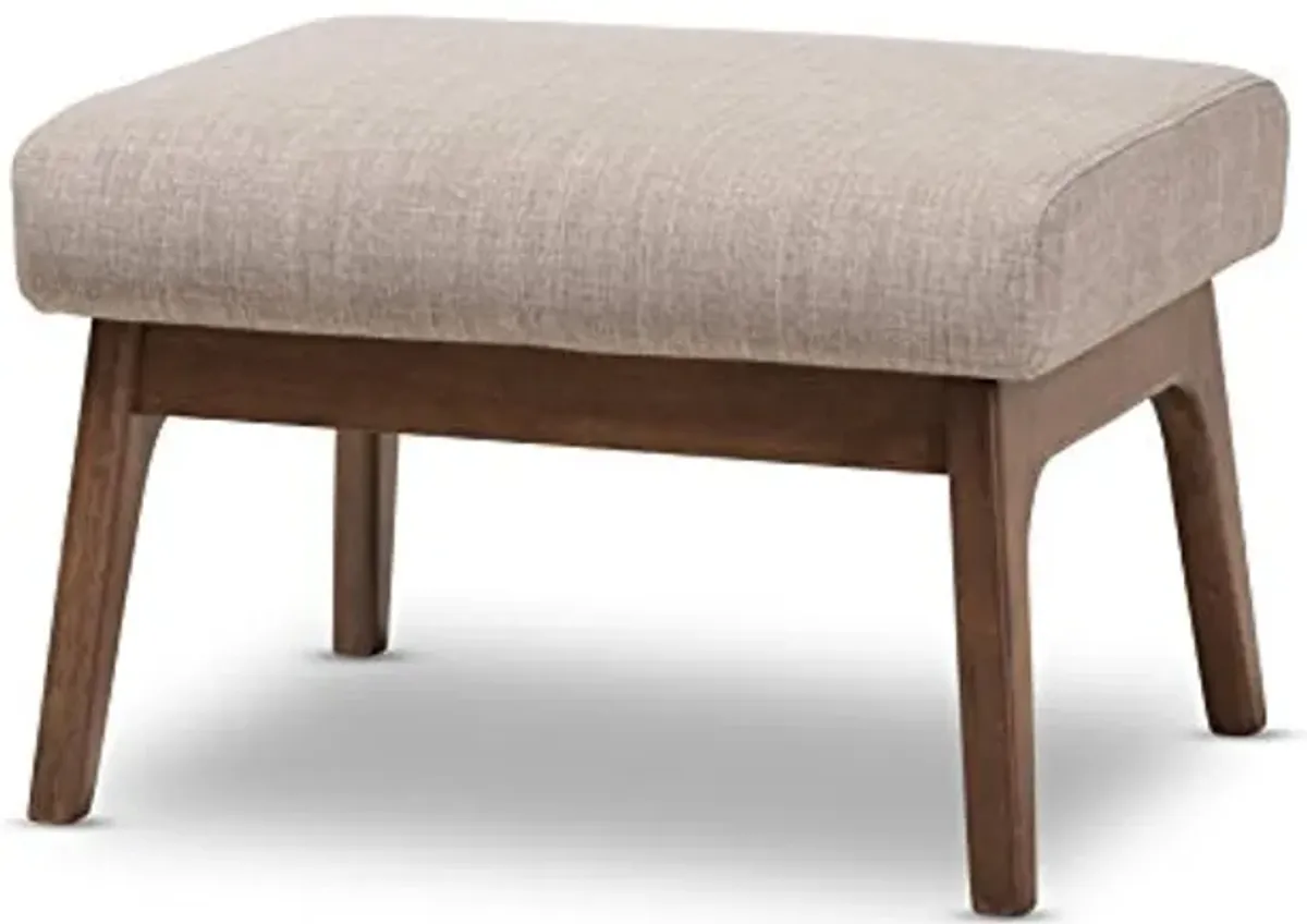 Baxton Studio Birk Mid-Century Modern Walnut Wood Light Grey Fabric Ottoman