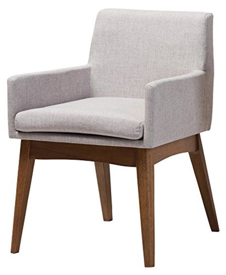 Baxton Studio Nexus Mid-Century Modern Walnut Wood Finishing Greyish Beige Fabric Dining Armchair