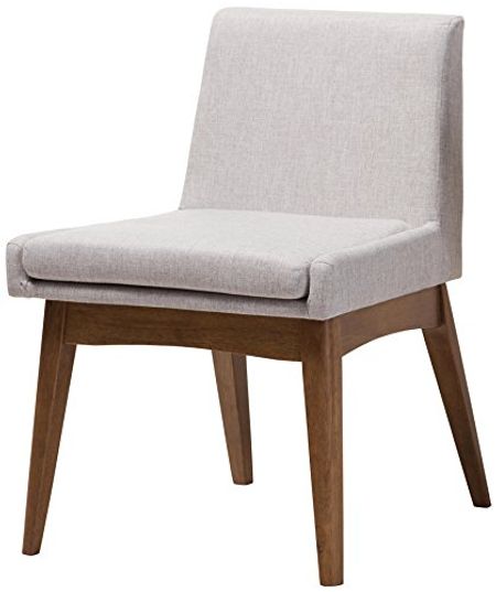Baxton Studio Nexus Dining Chair Walnut Wood Finishing Greyish Beige Fabric Dining Side Chair