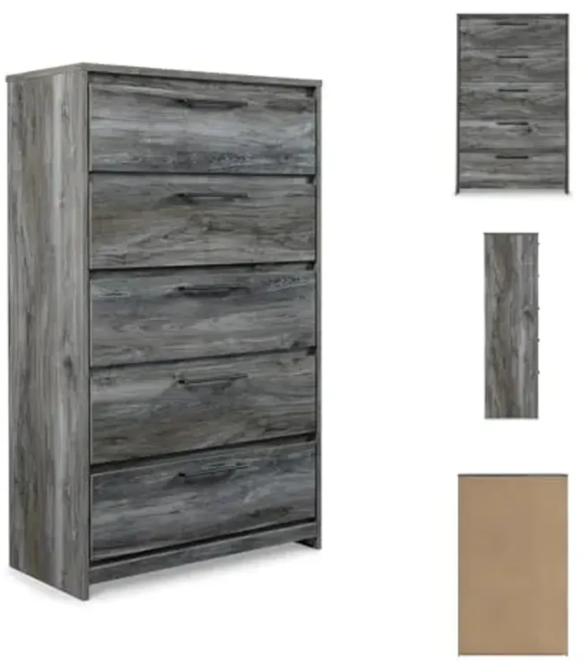 Signature Design by Ashley Baystorm Rustic 5 Drawer Chest of Drawers, Gray
