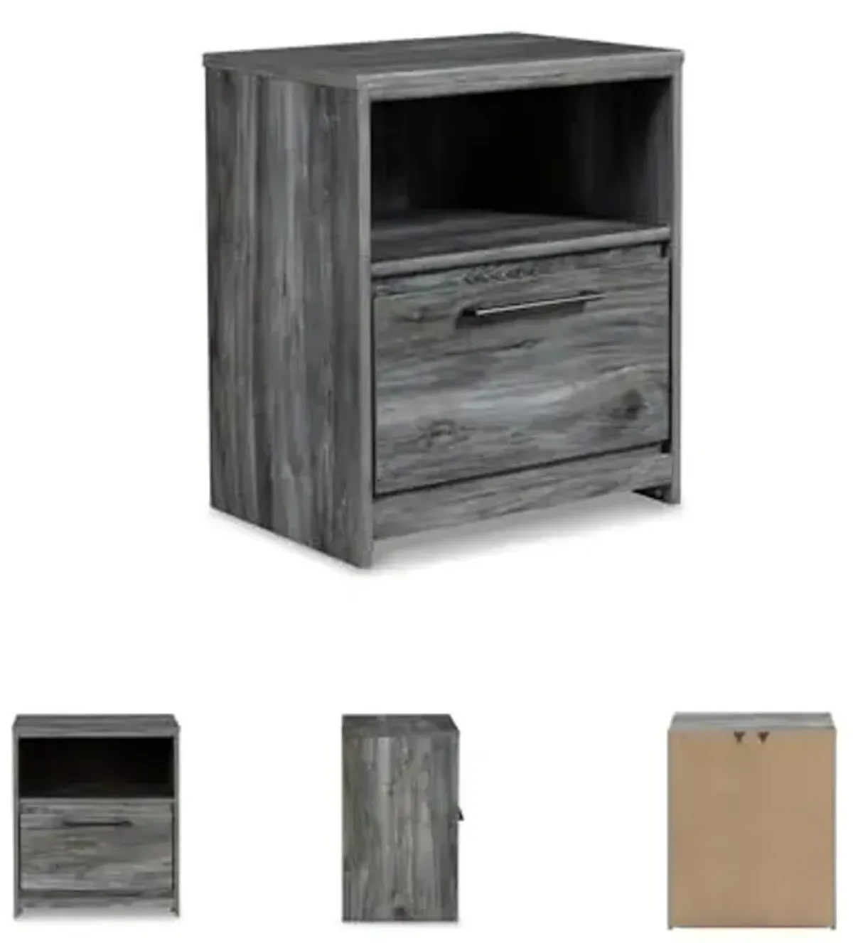 Signature Design by Ashley Baystorm Rustic Coastal 1 Drawer Nightstand with 1 Open Cubby & 2 Slim-Profile USB Charging Stations, 24.45" Tall, Smoky Gray
