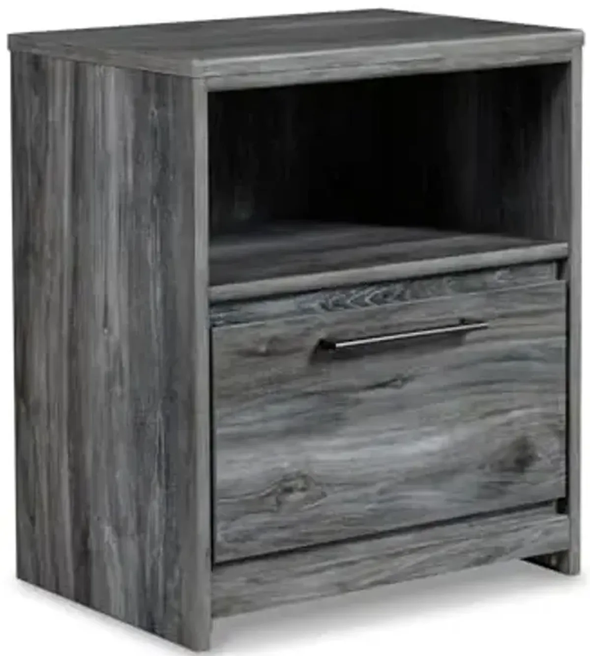 Signature Design by Ashley Baystorm Rustic Coastal 1 Drawer Nightstand with 1 Open Cubby & 2 Slim-Profile USB Charging Stations, 24.45" Tall, Smoky Gray