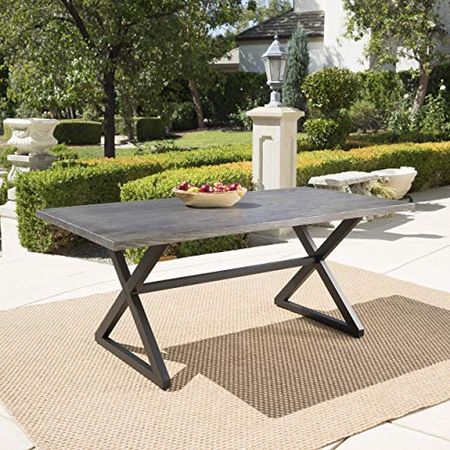 Christopher Knight Home Rolando Outdoor Aluminum Dining Table with Steel Frame, Grey / Black