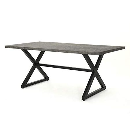 Christopher Knight Home Rolando Outdoor Aluminum Dining Table with Steel Frame, Grey / Black