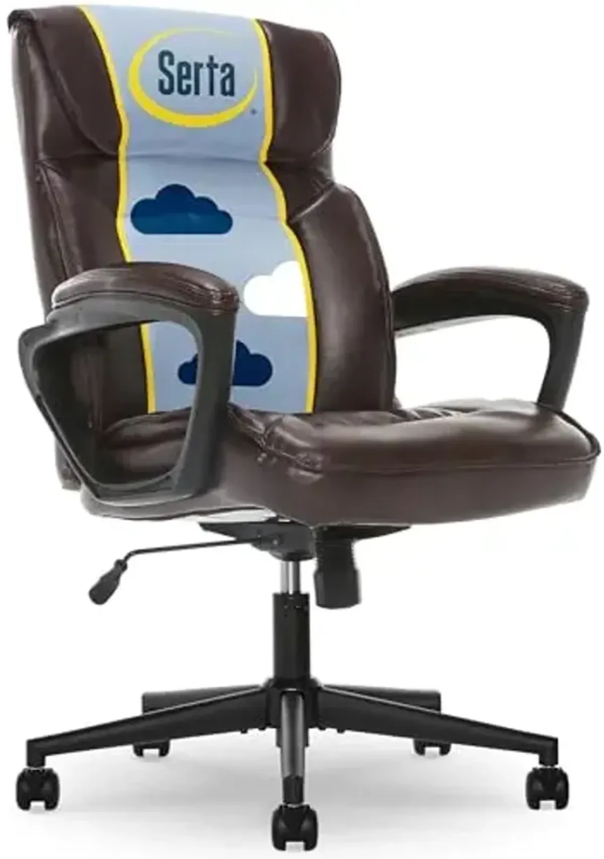 Serta® Hannah Executive Home Office Desk Chair, Ergonomic Mid-Back with Lumbar Support, Firm Seat Cushion, Layered Body Pillows, Padded Armrests, Swivel Base, Easy Assembly, Bonded Leather, Brown