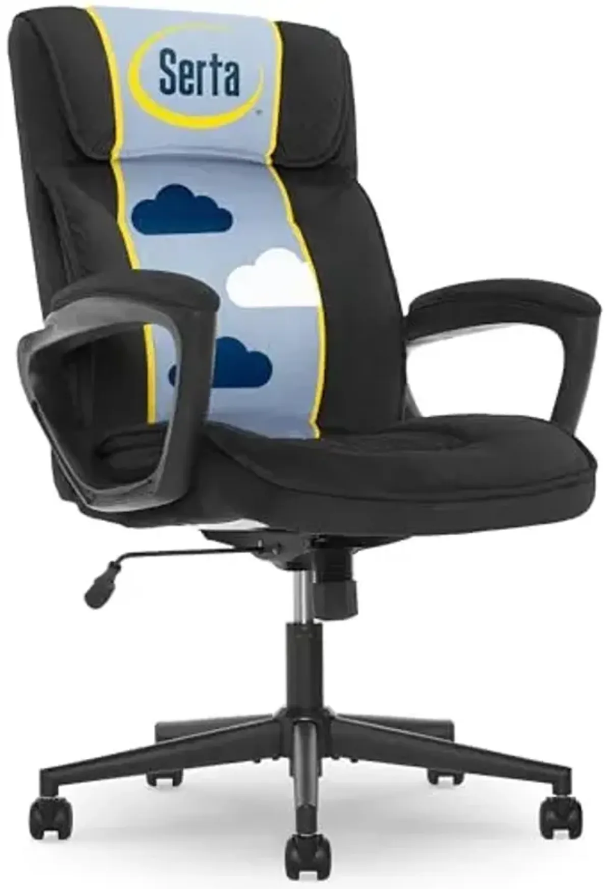 Serta® Hannah Executive Home Office Desk Chair, Ergonomic Mid-Back with Lumbar Support, Firm Seat Cushion, Layered Body Pillows, Padded Armrests, Swivel Base, Easy Assembly, Microfiber, Charcoal Gray