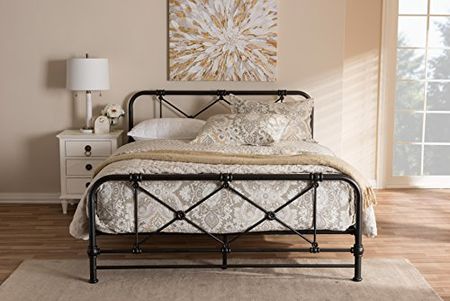 Baxton Studio Beal Modern and Contemporary Metal Platform Bed, Queen, Black Finished
